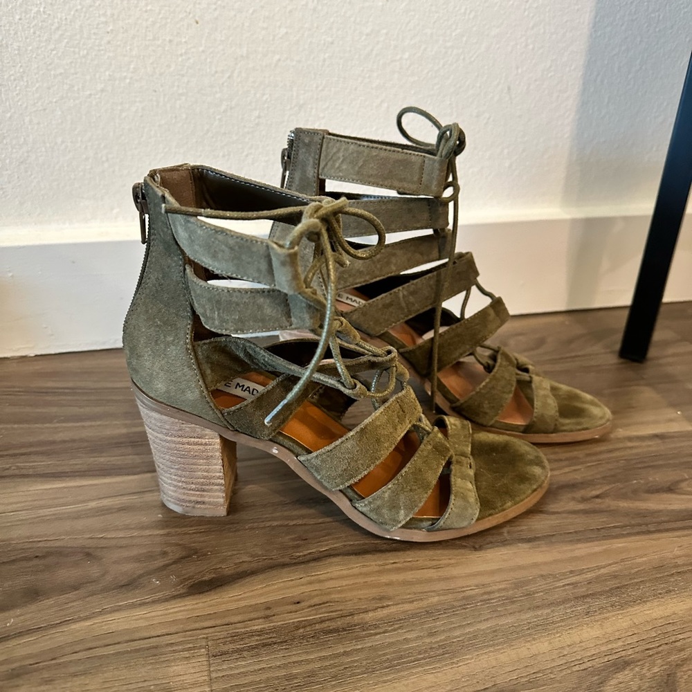 Steve Madden Olive Green Suede Lace-Up Heels 6.5